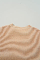Apricot Cable Knit Drop Shoulder Side Slits Loose Sweater Sweaters JT's Designer Fashion