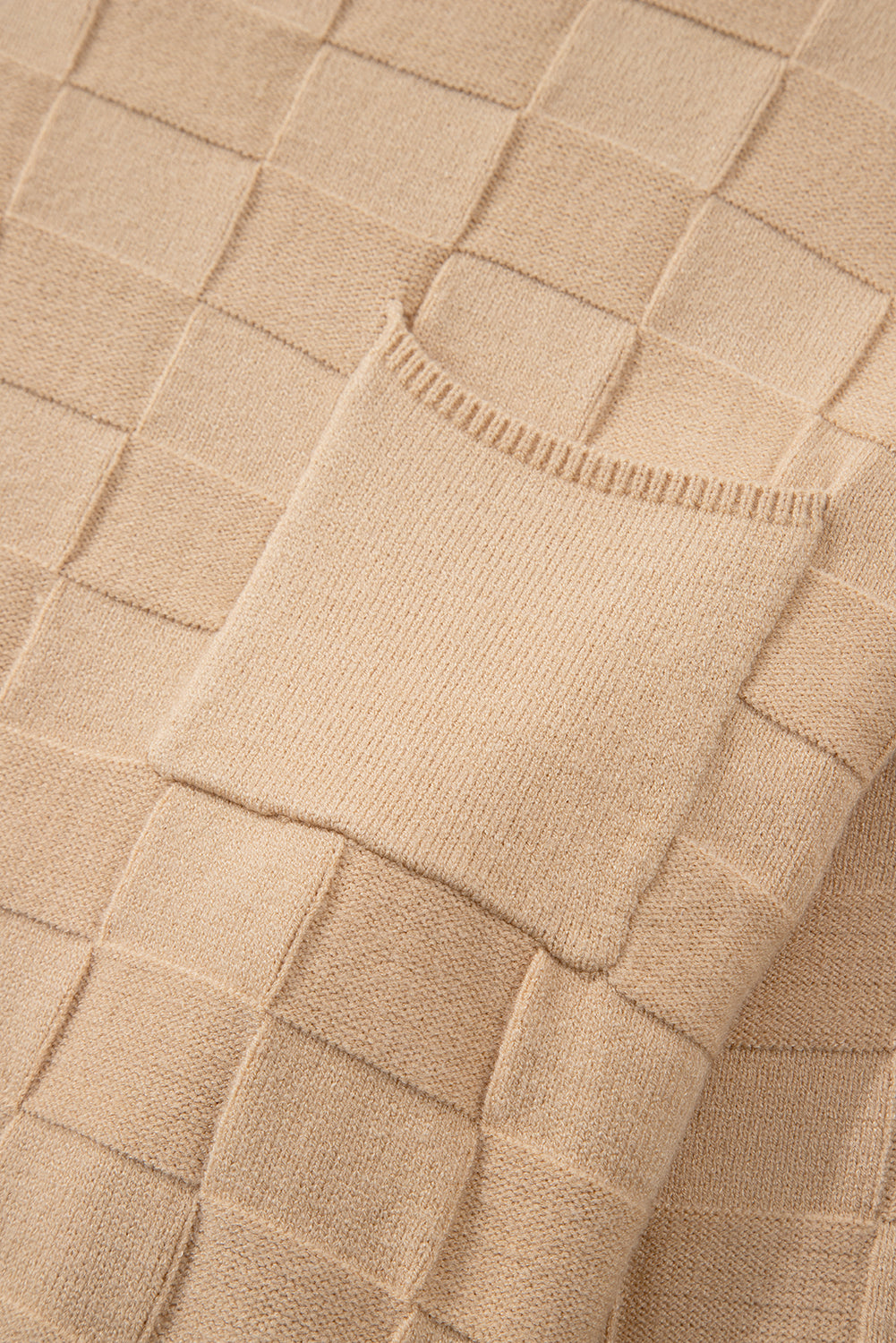 Light French Beige Solid Checkered Textured Knit Plus Size Sweater Plus Size Sweaters & Cardigans JT's Designer Fashion