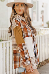 Orange Plaid Color Block Patchwork Shirt Jacket with Pocket Plaid Shackets JT's Designer Fashion