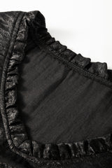 Black Metallic Frilled V Neck Puff Sleeve Babydoll Blouse Blouses & Shirts JT's Designer Fashion