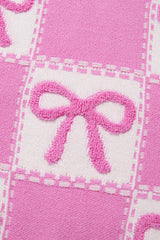 Pink Bow Knot Two Tone Checkered Crew Neck Sweater Sweaters JT's Designer Fashion