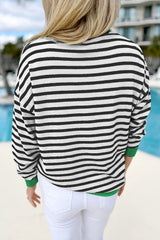 Black Striped Contrast Edge Long Sleeve Top Long Sleeve Tops JT's Designer Fashion