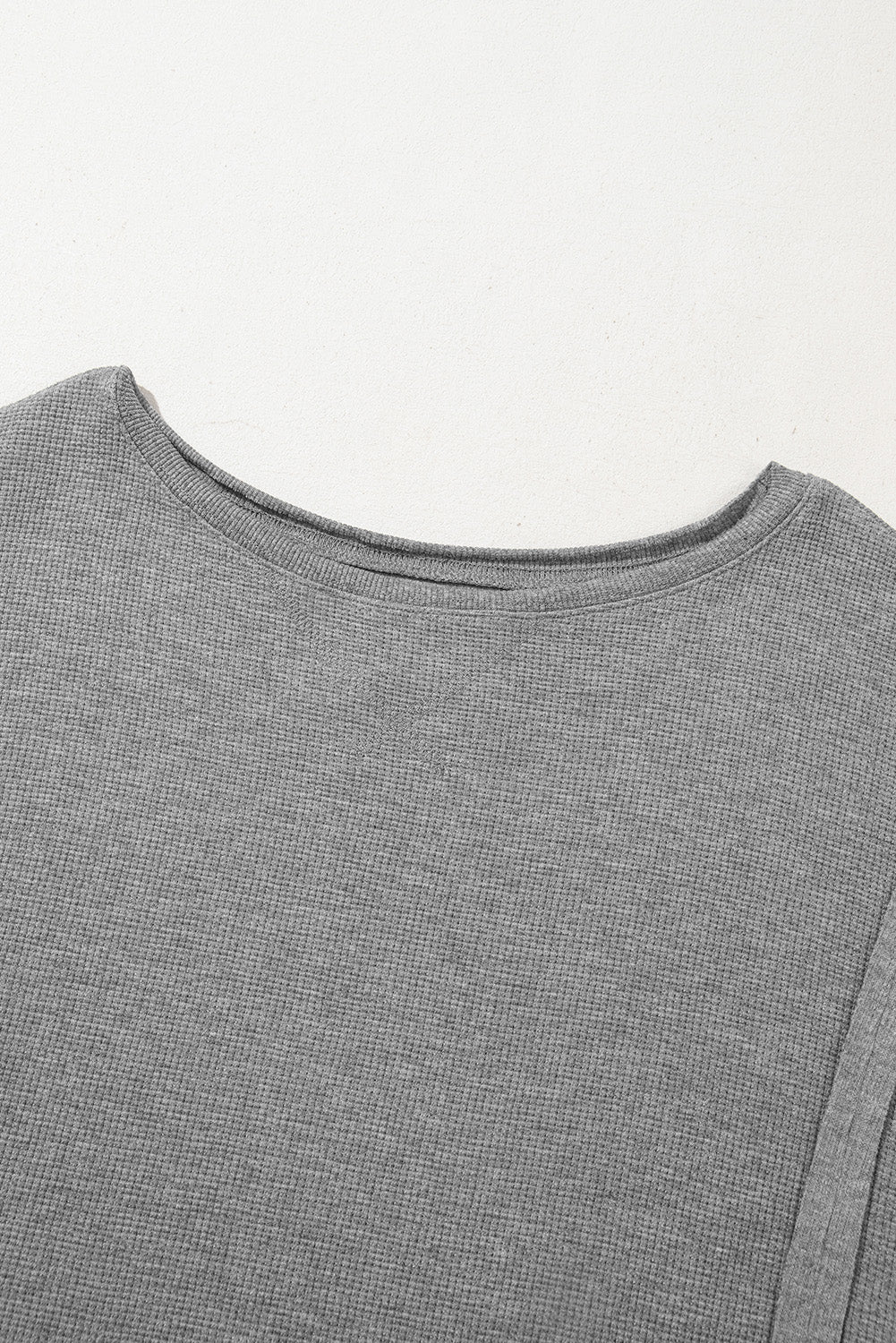 Gray Waffle knit Bishop Sleeve Split Oversized Top Long Sleeve Tops JT's Designer Fashion