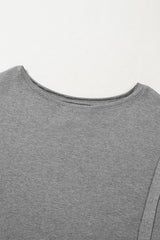 Gray Waffle knit Bishop Sleeve Split Oversized Top Long Sleeve Tops JT's Designer Fashion