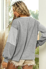 Gray Contrast Patchwork Double Chest Pocket Top Long Sleeve Tops JT's Designer Fashion