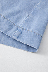 Beau Blue Denim Button Detail Babydoll Square Neck Mini Dress Mini Dresses JT's Designer Fashion