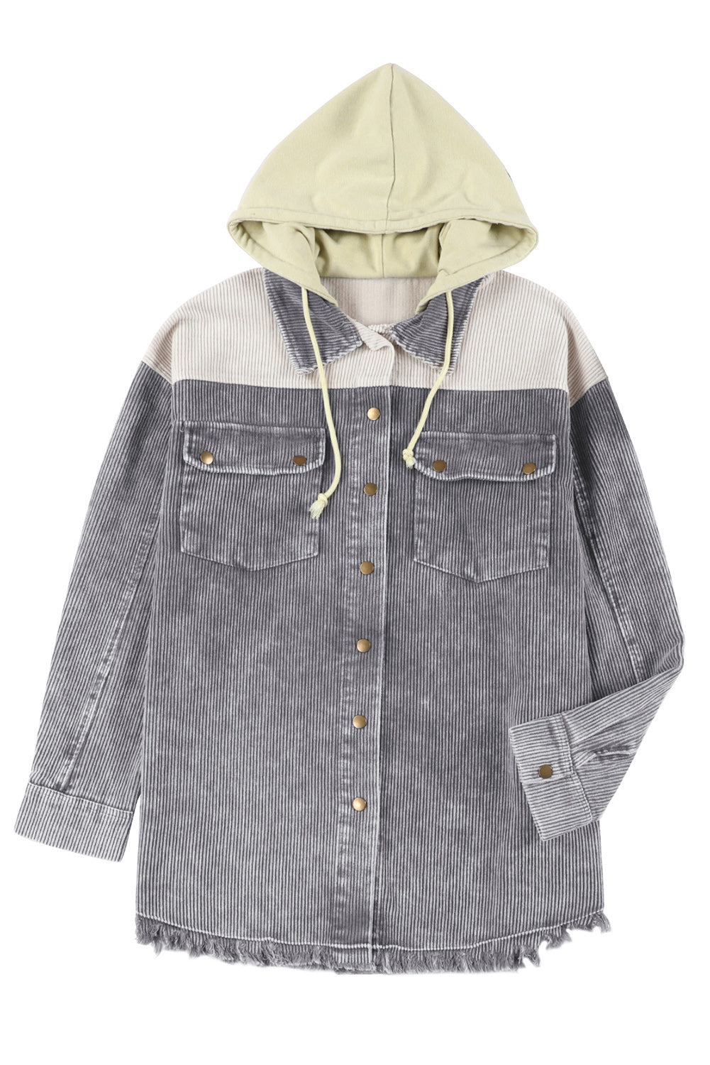 Gray Color Block Button Down Hooded Corduroy Jacket Jackets JT's Designer Fashion