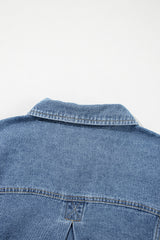 Light Blue Washed Oversize Pocketed Denim Jacket Denim Jackets JT's Designer Fashion