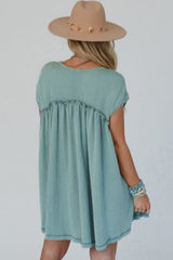 Canton Corded Knit Textured Patched Pocket Frilled Swing Mini Dress with Pockets Mini Dresses JT's Designer Fashion