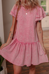 Sachet Pink Mineral Wash Raw Edge Ruffle Mini Dress Mini Dresses JT's Designer Fashion