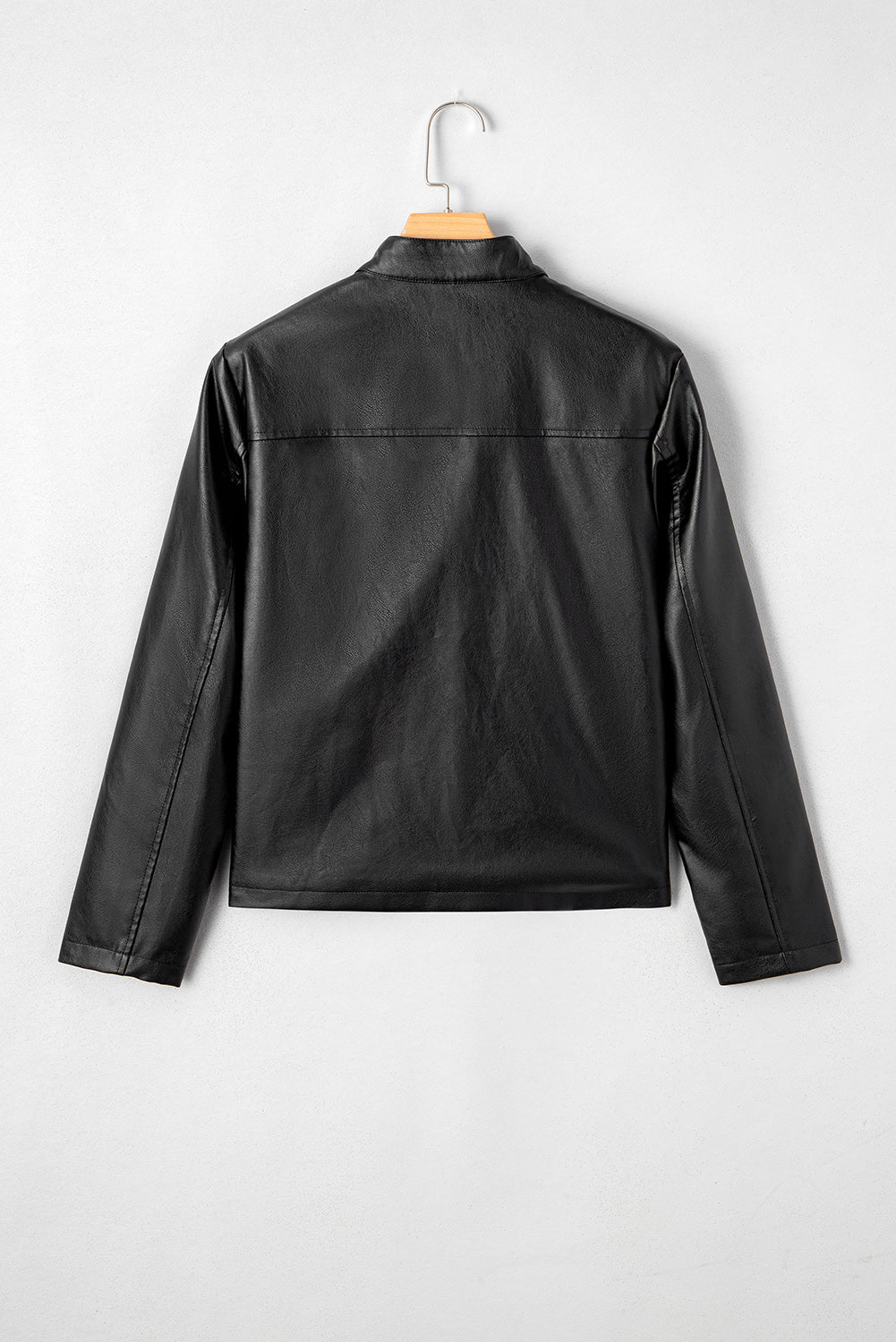 Black Faux Leather Buttoned Front Boxy Jacket Jackets JT's Designer Fashion