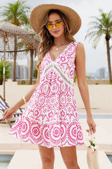 Sachet Pink Elegant Printed Cutout Lace V-Neck Sleeveless Dress Mini Dresses JT's Designer Fashion
