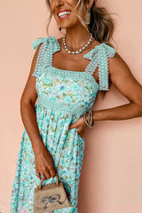 Green Floral Lace Tied Strap Empire Waist Maxi Dress Floral Dresses JT's Designer Fashion