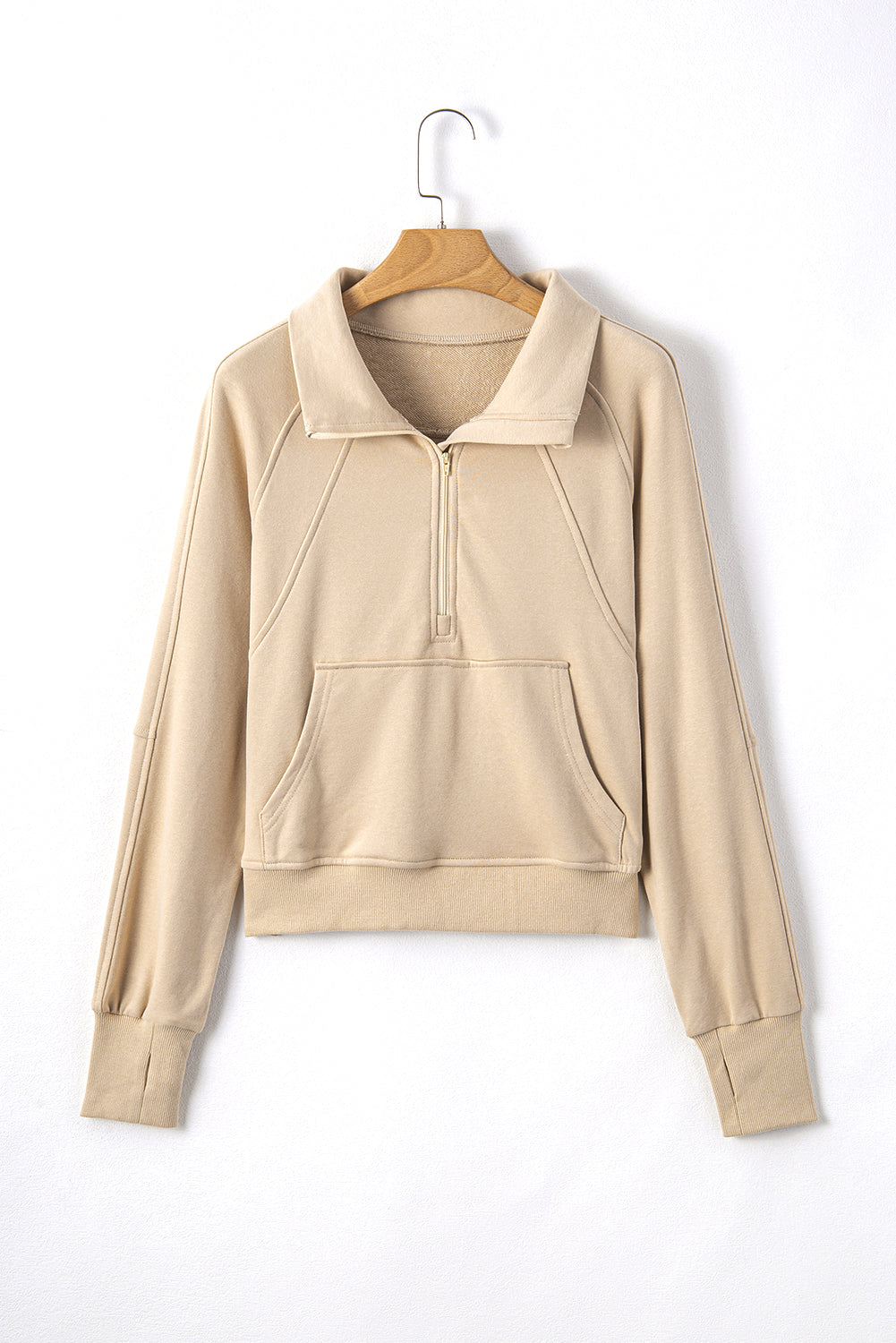 Parchment Quarter Zip Stand Neck Kangaroo Pocket Sweatshirt Sweatshirts & Hoodies JT's Designer Fashion