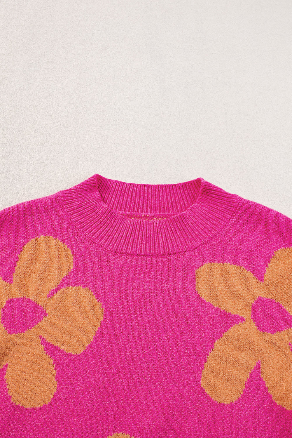 Rose Big Flower Pattern Mock Neck Long Sleeve Sweater Sweaters JT's Designer Fashion