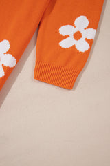 Orange Flower Pattern Drop Shoulder Plus Size Cardigan Plus Size Sweaters & Cardigans JT's Designer Fashion