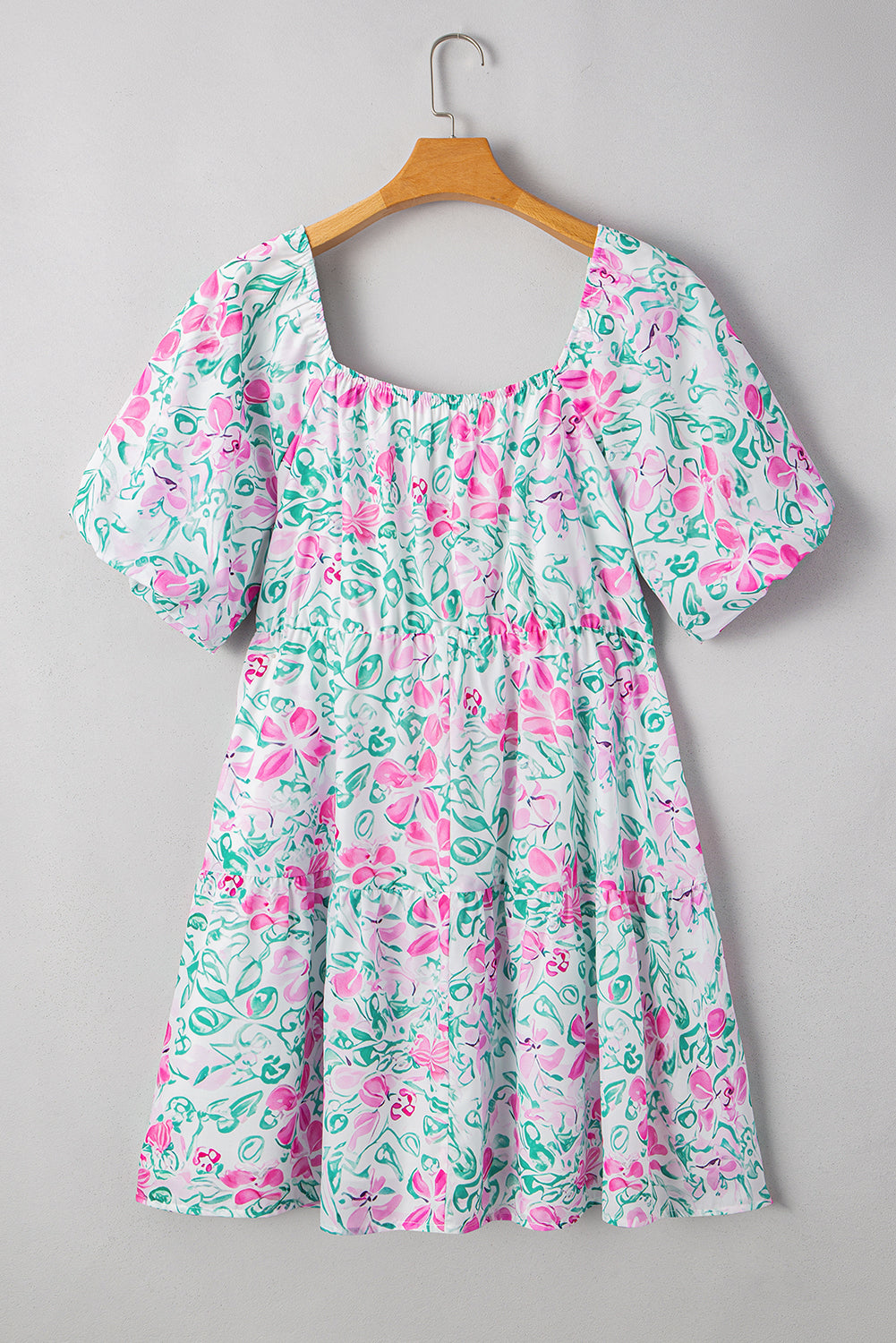White Floral Print Ric-rac Trim Square Neck Plus Size Mini Dress Plus Size Mini Dresses JT's Designer Fashion