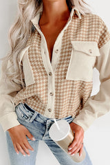 Parchment Houndstooth Corduroy Patchwork Flap Pocket Shacket Jackets JT's Designer Fashion