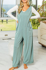Moonlight Jade Corded Tie Straps V Neck Wide Leg Jumpsuit Moonlight Jade 75%Polyester+20%Viscose+5%Elastane Jumpsuits & Rompers JT's Designer Fashion