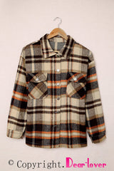 Orange Geometric Plaid Print Pocketed Shacket Plaid Shackets JT's Designer Fashion