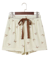 White Bow Print Lace Drawstring Casual Shorts Casual Shorts JT's Designer Fashion
