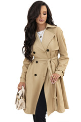 Pale Khaki Solid Color Lapel Collar Waist Tie Wind Coat Coats JT's Designer Fashion