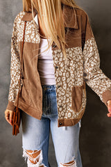 Brown Leopard Print Corduroy Long Sleeve Jacket Jackets JT's Designer Fashion
