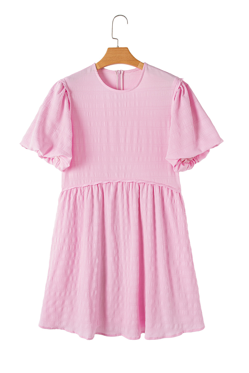 Bonbon Textured Bubble Sleeve High Waist Mini Dress Mini Dresses JT's Designer Fashion