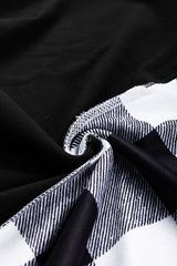 Black Checkboard Patchwork Exposed Stitching Collared Top Long Sleeve Tops JT's Designer Fashion