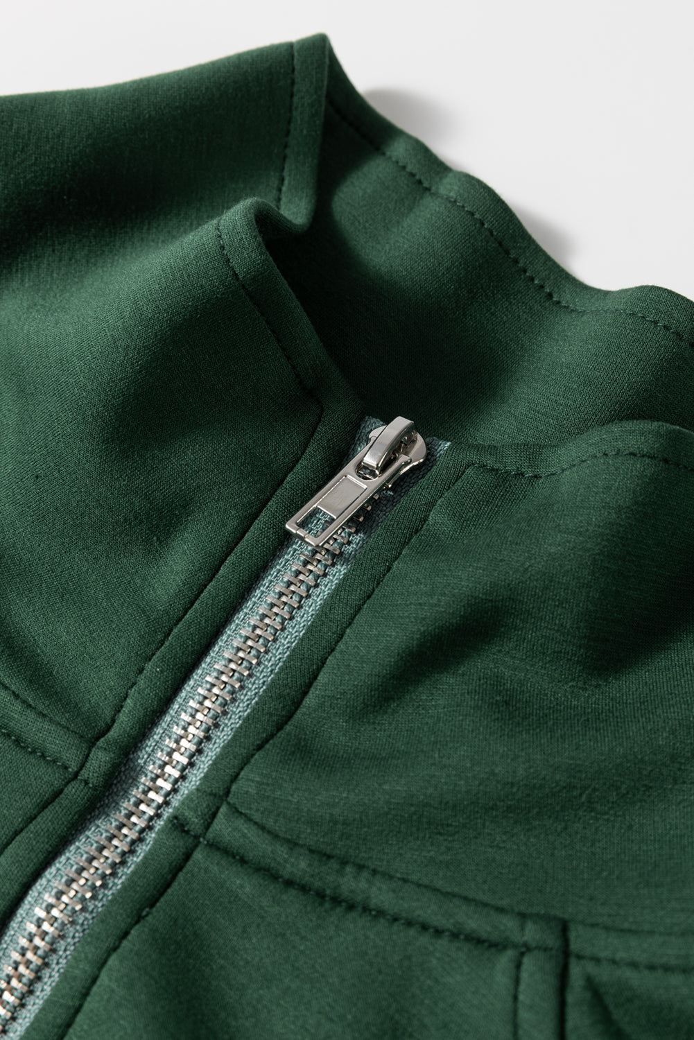 Blackish Green Collared Half Zip French Terry Knit Drawstring Casual Romper Jumpsuits & Rompers JT's Designer Fashion