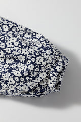 Blue Floral Print Notched V Neck Puff Sleeve Blouse Blouses & Shirts JT's Designer Fashion