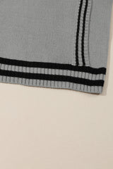 Gray V Neck Contrast Stripes Trims Short Sleeve Sweater Sweaters & Cardigans JT's Designer Fashion