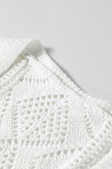 White Hollow-out Openwork Knit Cardigan Cardigans JT's Designer Fashion