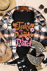 Black Take Me To The Pumpkin Patch Flower Print T Shirt Graphic Tees JT's Designer Fashion