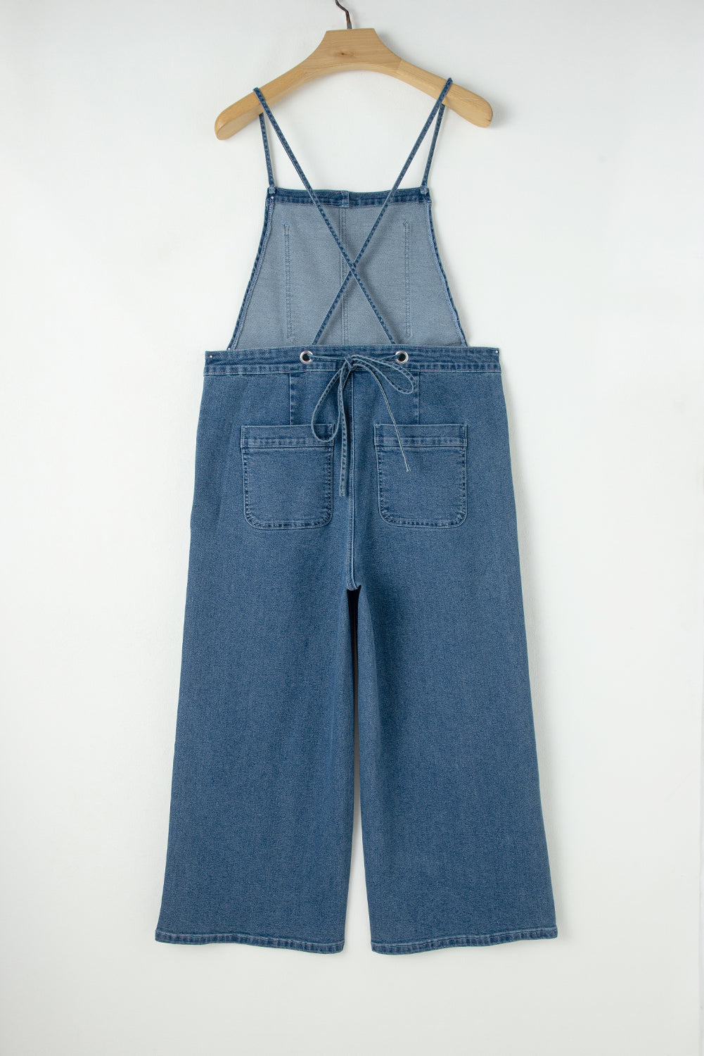 Dusk Blue Adjustable Tie Straps Cropped Wide Leg Denim Overalls Jumpsuits & Rompers JT's Designer Fashion
