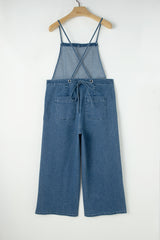 Dusk Blue Adjustable Tie Straps Cropped Wide Leg Denim Overalls Jumpsuits & Rompers JT's Designer Fashion