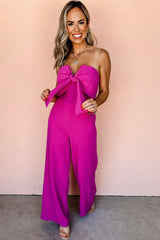Bright Pink Bowknot Strapless Wide Leg Jumpsuit Jumpsuits & Rompers JT's Designer Fashion