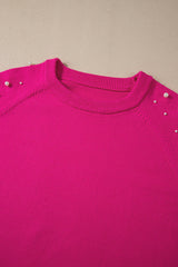 Strawberry Pink Pearled Decor Raglan Sleeve Plus Size Sweater Plus Size Sweaters & Cardigans JT's Designer Fashion