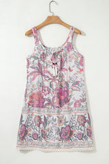 Multicolour Floral Print Fringed Tie U Neck Sleeveless Mini Dress Floral Dresses JT's Designer Fashion