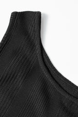Black Solid Color Ribbed Ruffle Tank Top and Pants Set Pant Sets JT's Designer Fashion
