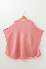 Light Pink Ribbed Knit Half Sleeve Plus Size Poncho Style Sweater Plus Size Sweaters & Cardigans JT's Designer Fashion
