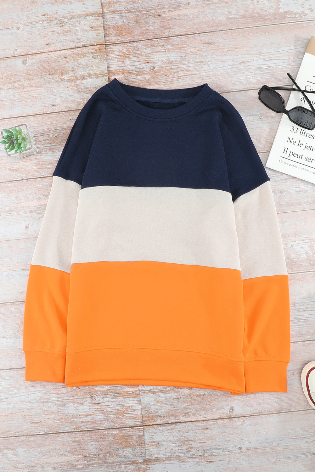 Colorblock Orange Contrast Stitching Sweatshirt with Slits Sweatshirts & Hoodies JT's Designer Fashion