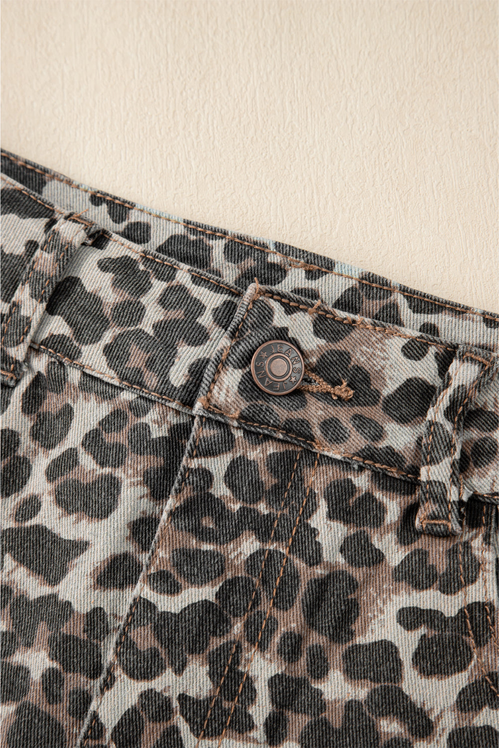 Khaki Leopard Denim Mini Skirt Skirts & Petticoat JT's Designer Fashion