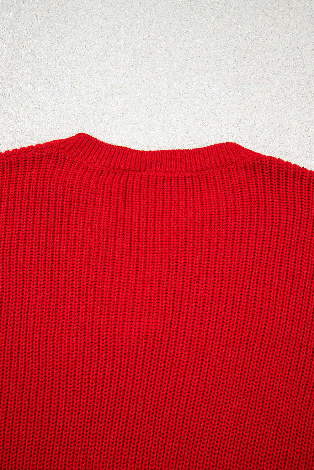 Racing Red Solid Textured Knit V Neck Drop Shoulder Sweater Sweaters JT's Designer Fashion