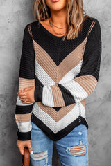 Black Chevron Colorblock Knit Sweater Sweaters & Cardigans JT's Designer Fashion