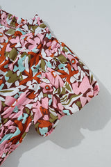 Pink Floral Print Puff Sleeve Shirred High Waist Mini Dress Floral Dresses JT's Designer Fashion