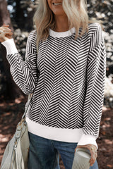 Black Contrast Edge Crew Neck Drop Shoulder Sweater Black 50%Viscose+28%Polyester+22%Polyamide Sweaters JT's Designer Fashion