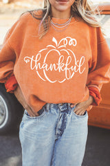 Orange Pumpkin thankful Graphic Corded Thanksgiving Sweatshirt Orange-3 100%Polyester Graphic Sweatshirts JT's Designer Fashion