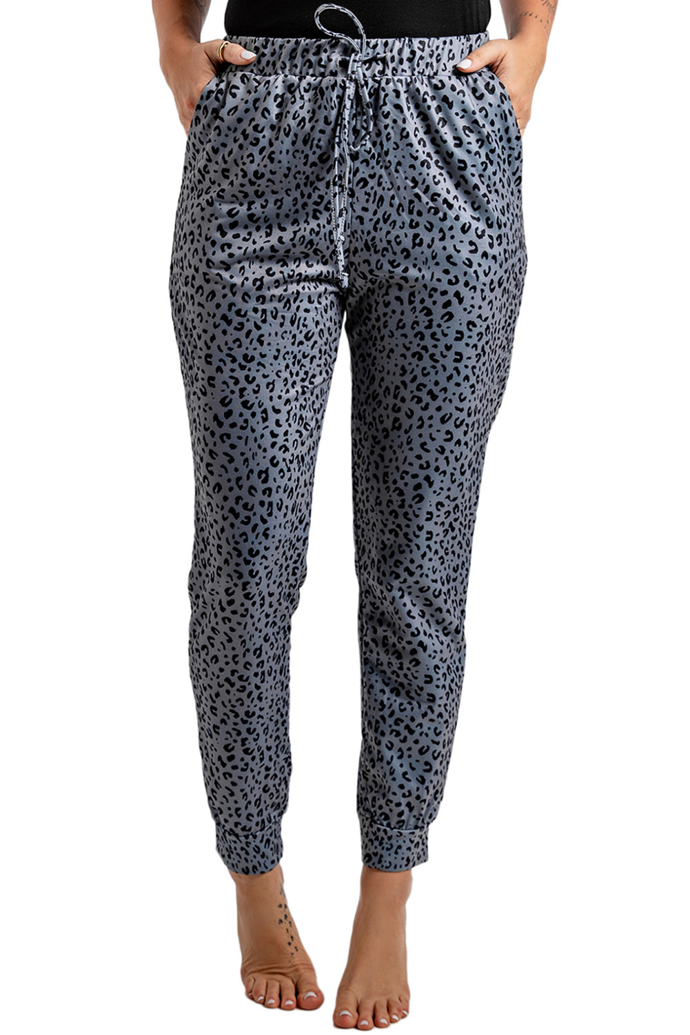 Gray Breezy Leopard Joggers Pants & Culotte JT's Designer Fashion