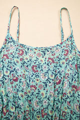 Green Bohemian Floral Ruffle Bottom Spaghetti Strap Jumpsuit Jumpsuits & Rompers JT's Designer Fashion